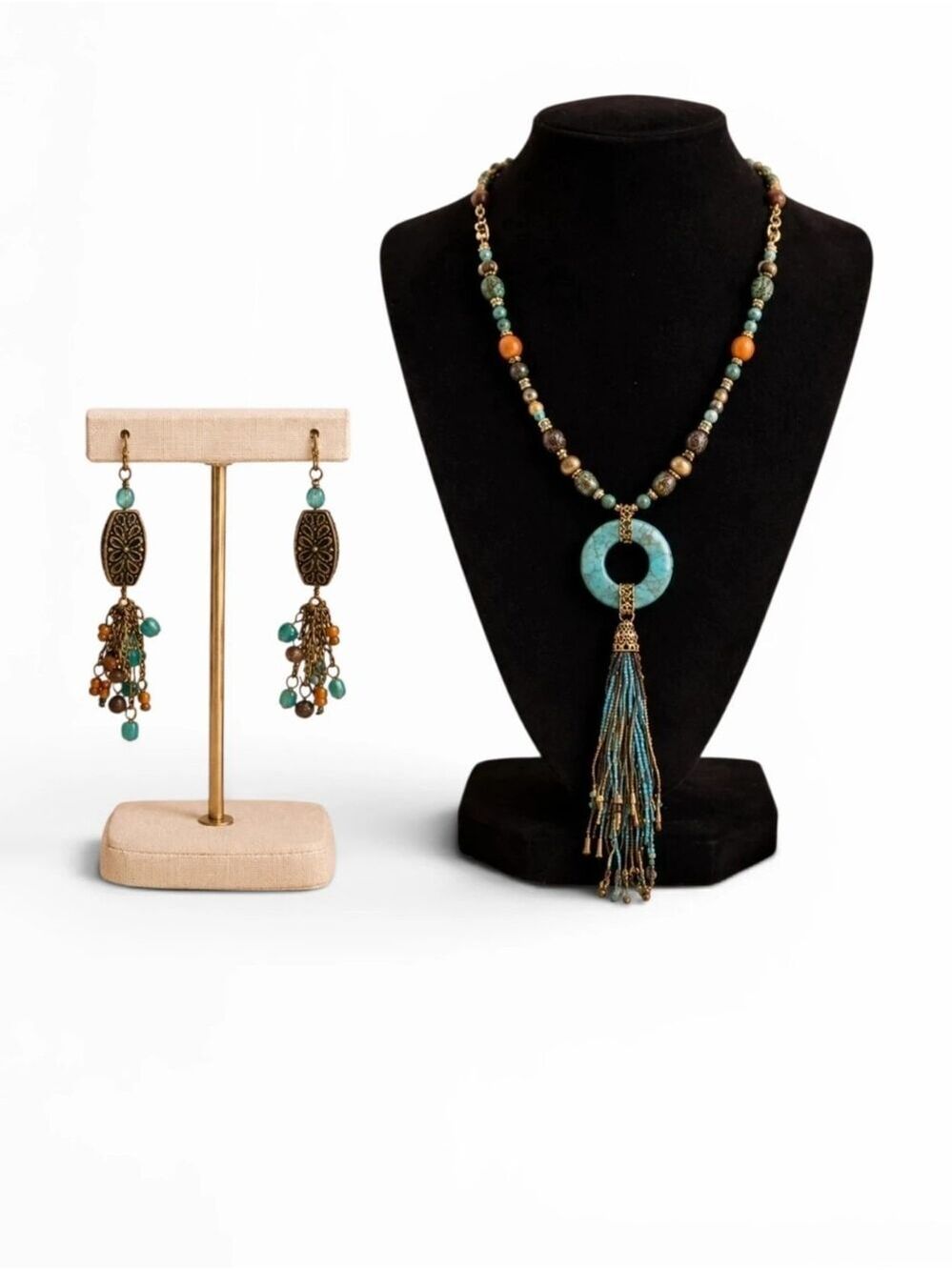 Coldwater Creek Turquoise Boho Necklace & Earring Set